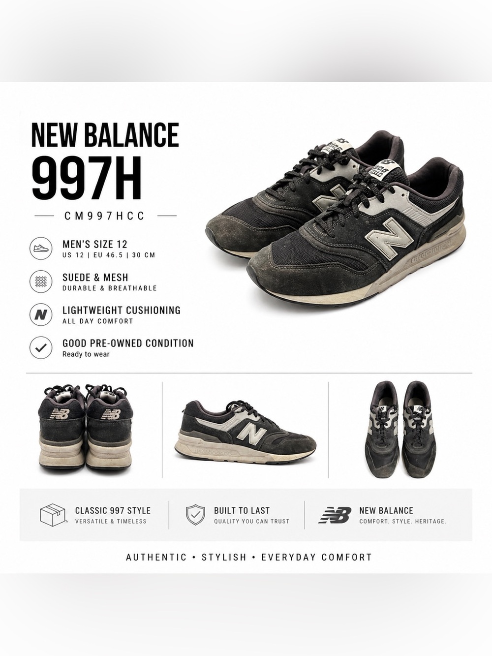 New Balance Black & Gray Men's 997H Casual Sneakers